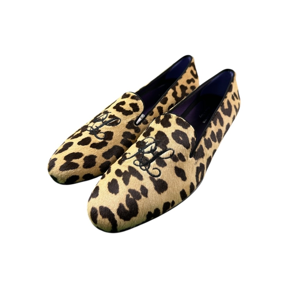 Ralph Lauren Purple Label Men Leopard Calf‎ Hair RL Monogram Slippers Loafer 9D